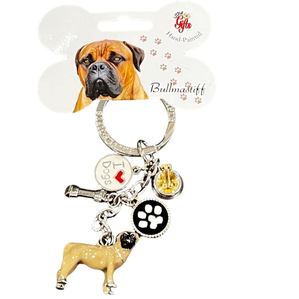 Bullmastiff Dog Keychain With Charms Hand-Painted I ❤️ Dogs